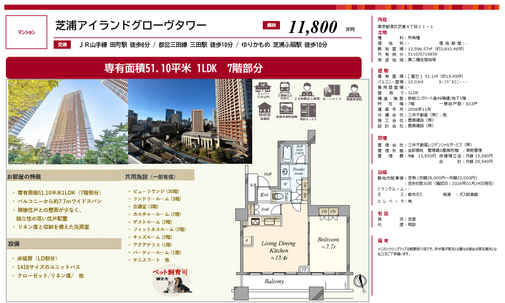港區芝浦島地標塔樓7樓｜三線徒步圈・空屋即售